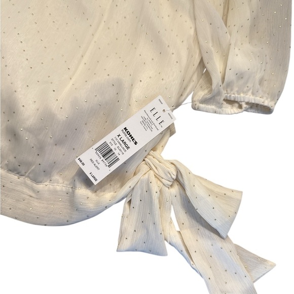 Elle XL 3/4 Sleeve Off White with Gold Rhinestones Women's Top - Picture 3 of 7